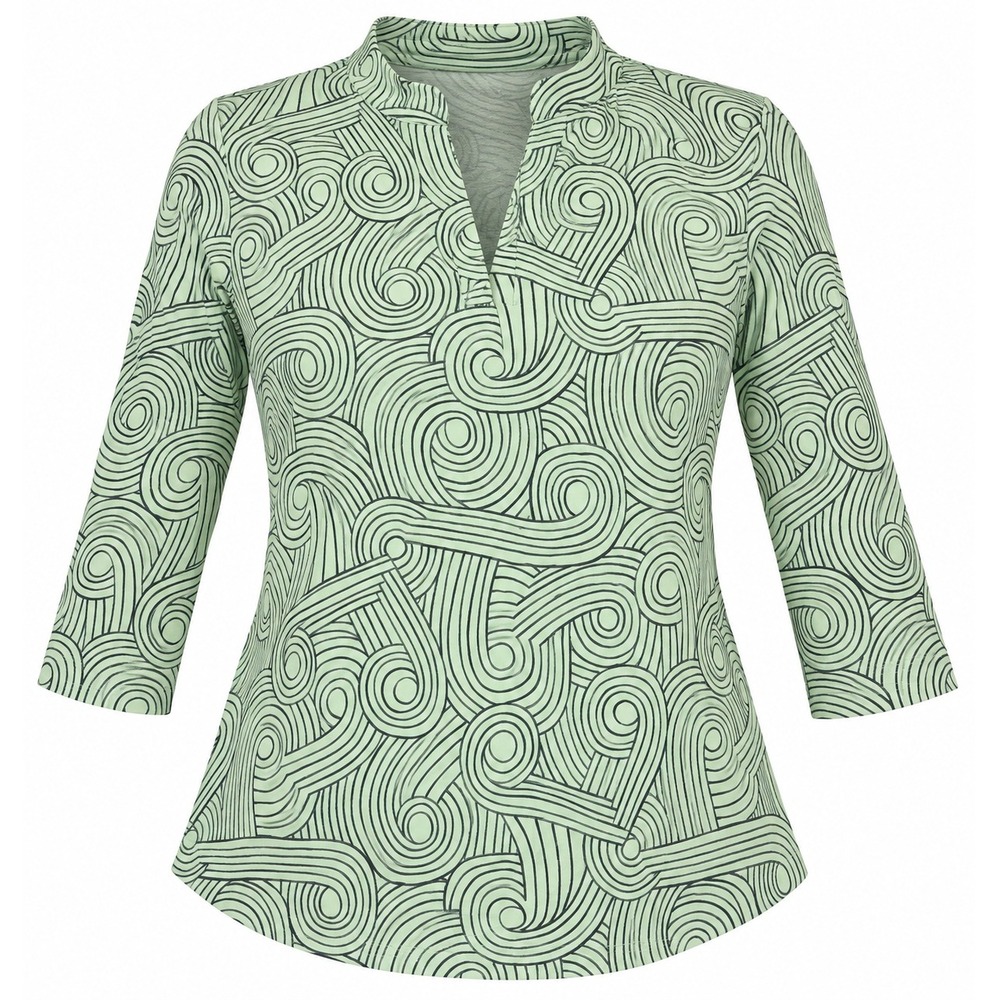 Andria Lieu Tunic Top M Mint Green Black Retro Funky Psychedelic Artsy Lagenlook